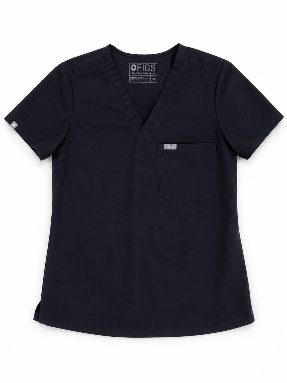 FIGS Technical Collection Black V-Neck Scrub Top Medical Uniform XS
